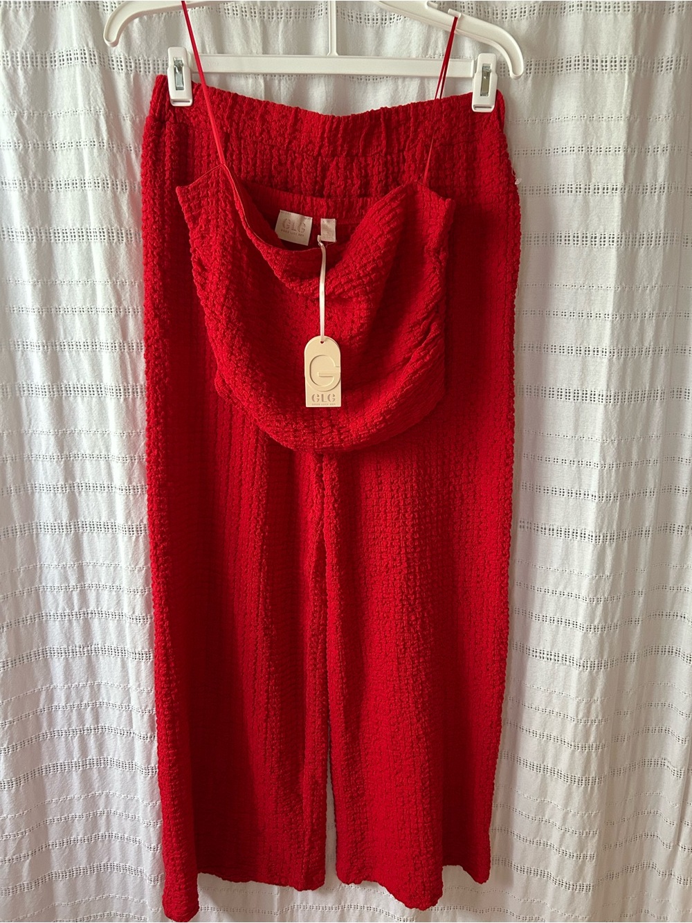GLG Good Luck Gem Red Textured 2 Piece Set Strapless Top & Wide-Leg Pants
